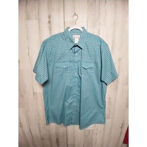 Wrangler Wrancher Shirt Men 2XT Blue Geometric Short Sleeve Pearl Snap Western